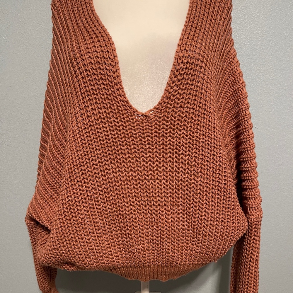 Pol Waffle Knit Oversized Sweater Rustic Brown Slouchy Boho Cozy Leisure Large - Picture 3 of 8
